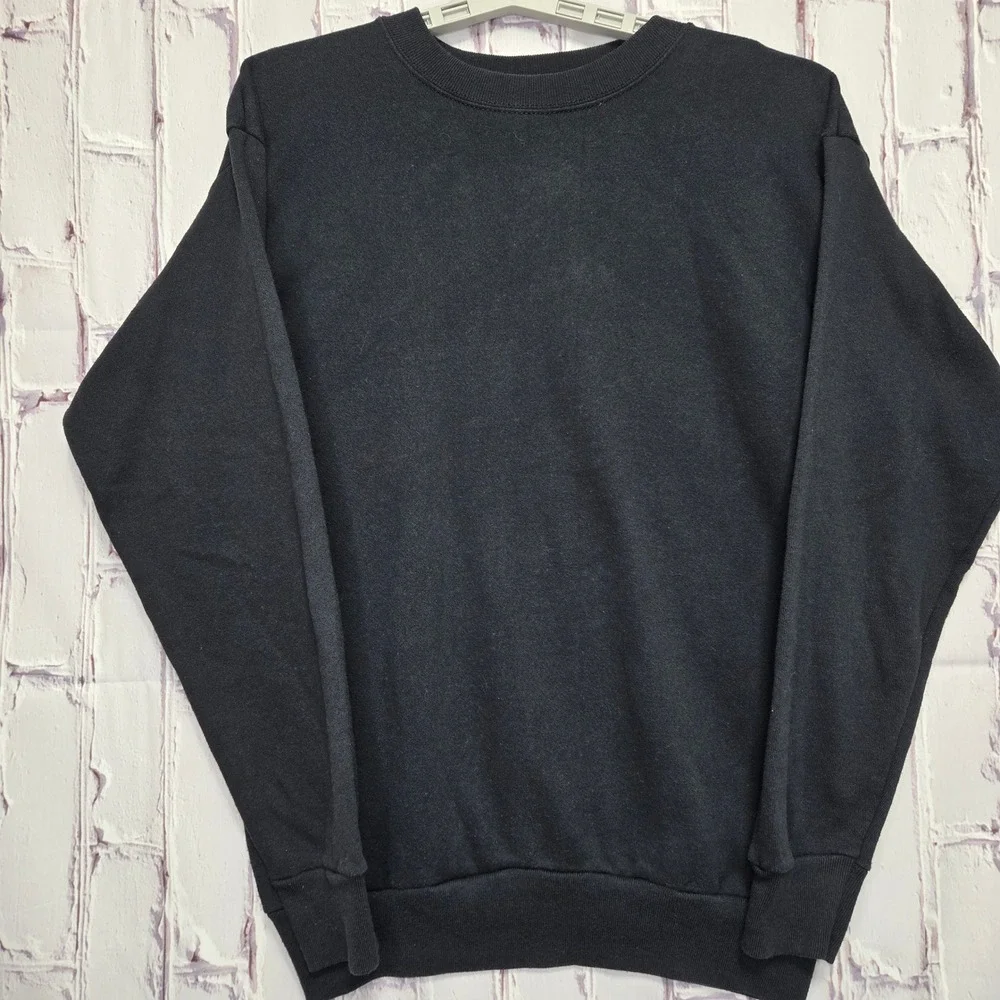 TULTEX Black Crewneck Sweatshirt Long Sleeve Casual Pullover Top Men Women Large